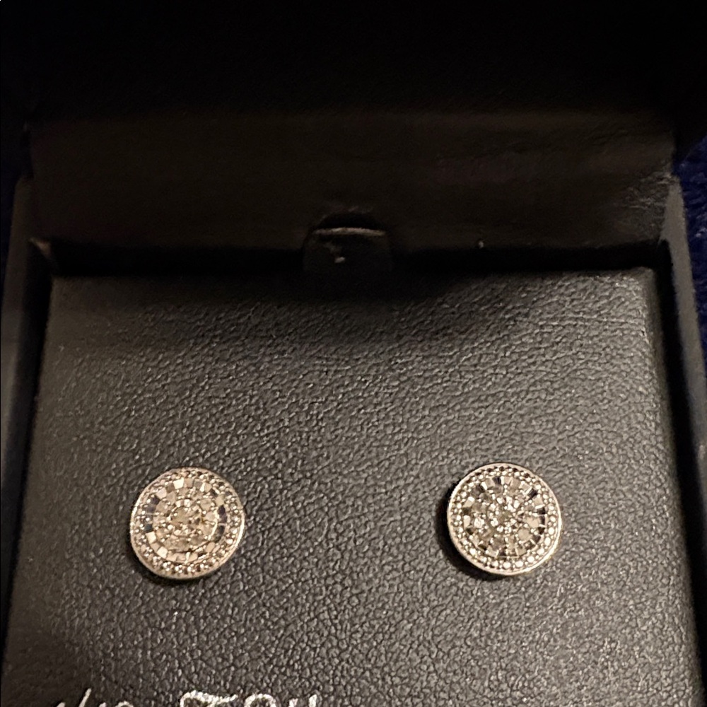 Sterling Silver Diamond Stud Earrings - Picture 3 of 3